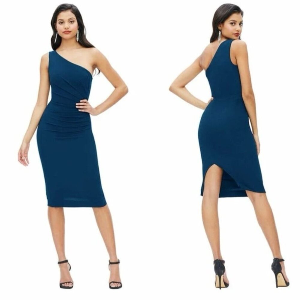 Dress the Population Martine One Shoulder Peacock Blue Dress Size Sm